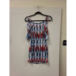 Baby Phat Dress M Red White Blue Print Sleeveless Smocked Mini Summer Cute